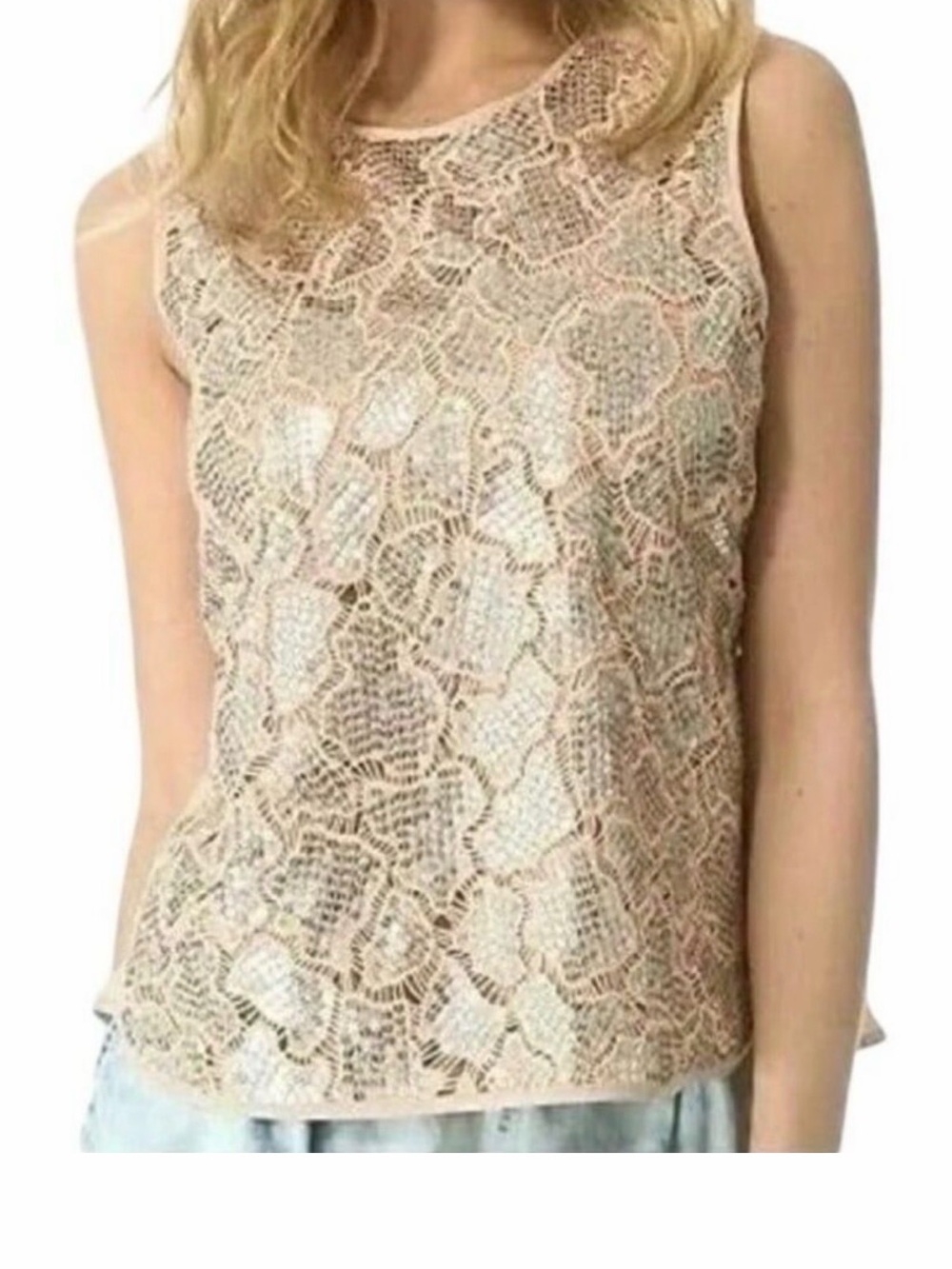 Rebecca Taylor Sleeveless Peach & Silver Sequin Demi Peplum Silk Top Size 8